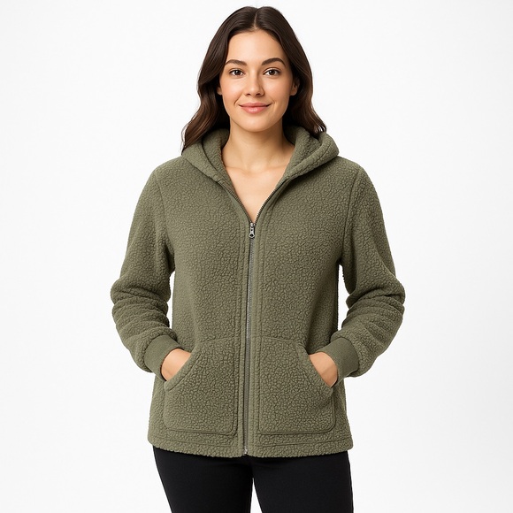 Cuddl Duds Jackets & Blazers - Cuddl Duds Green Sherpa Hooded Jacket Size M
